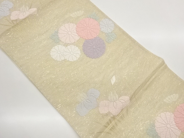 JAPANESE KIMONO / FUKURO OBI FOR SUMMER / WOVEN PEONY 